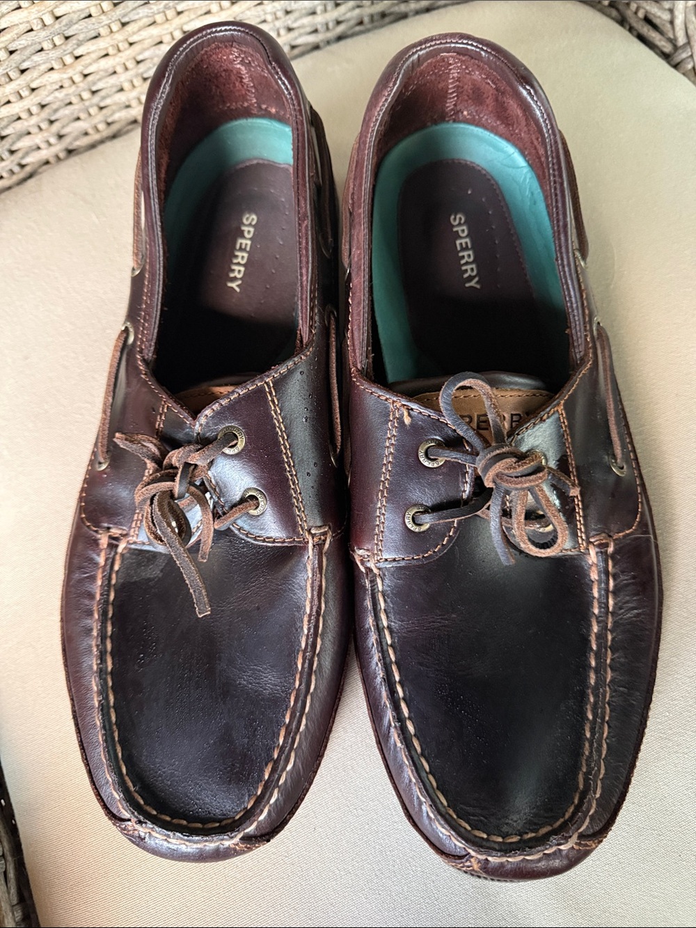 Sperry Men's Maco 2- eye canoe Leather Moc Toe Boat Shoes Amaretto brown